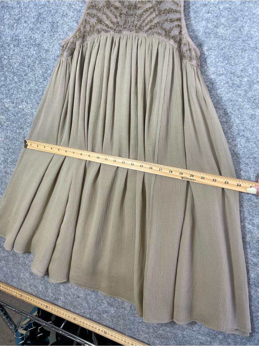 Anthropologie Moulinette Soeurs Beaded Chiffon Dress 6 Taupe Grecian Boho Tunic - Picture 15 of 16